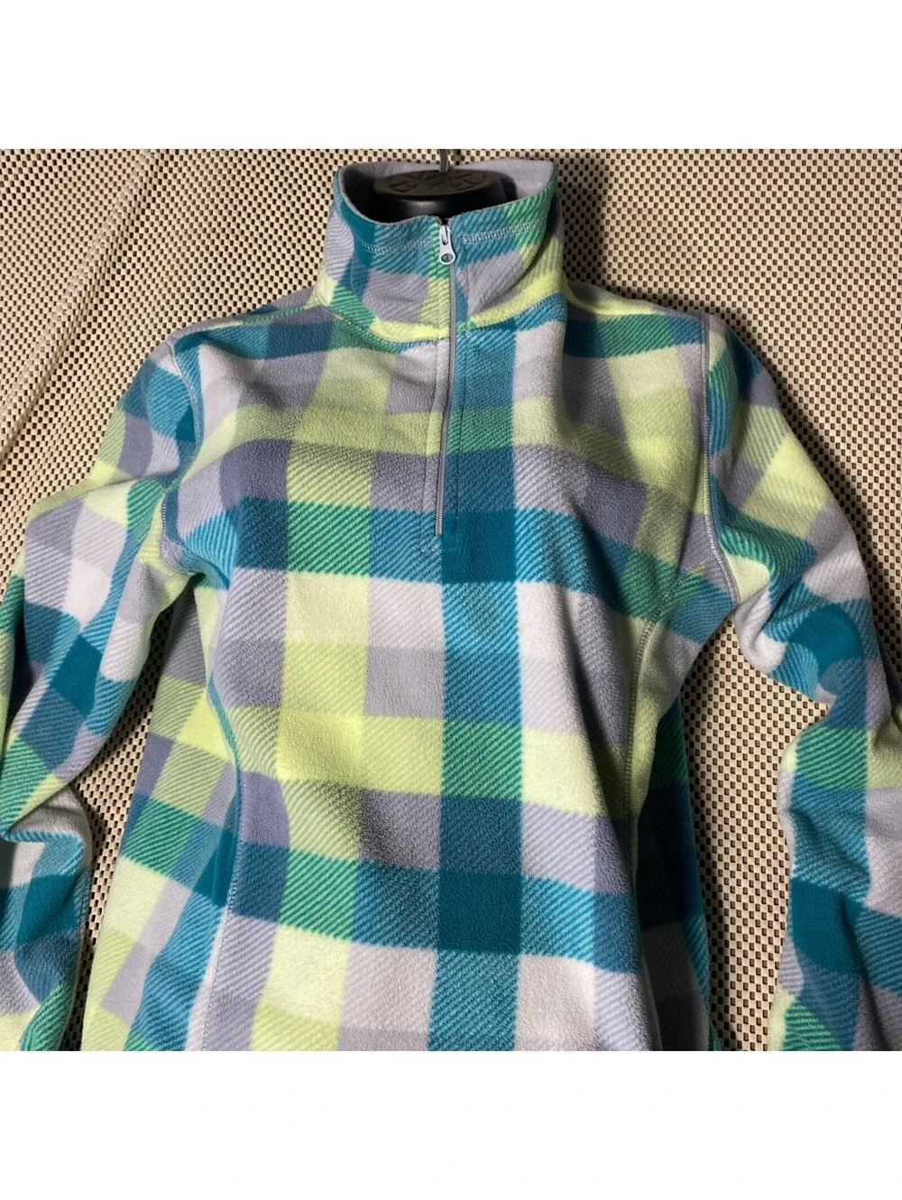 Old Navy 1/4 Zip Girls Youth Fleece Plaid Yellow  Pink Large